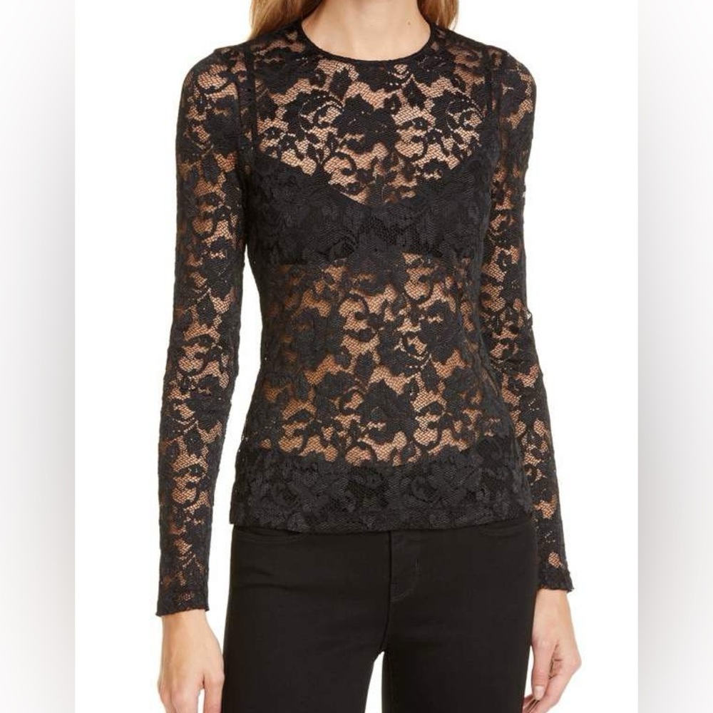 L’Agence Elegant Black Lace Blouse